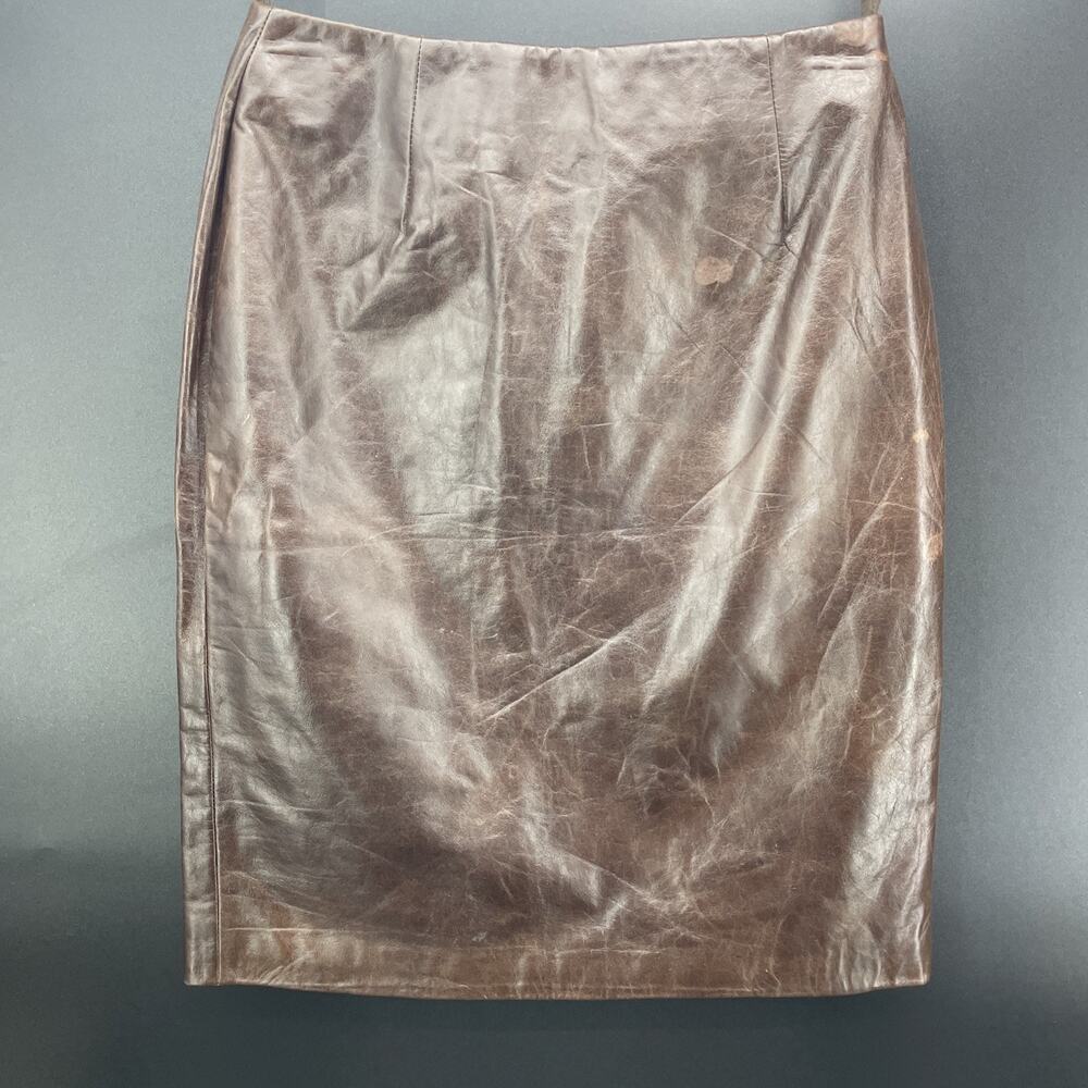 Hugo Buscati Collection Womens 2 Brown Leather Pencil Skirt Classic Edgy Style
